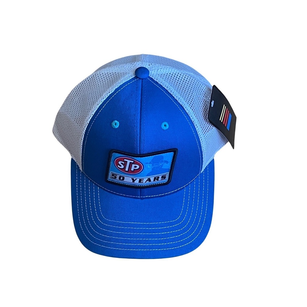 NASCAR STP 50 Years Trucker Hat Mens Blue White Mesh Snapback Racing‎ Cap NEW